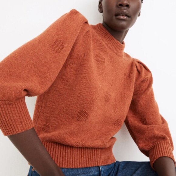 Madewell Dotted Eaton Puff-Sleeve Pullover Sweater in Cotton-Merino - Picture 2 of 8